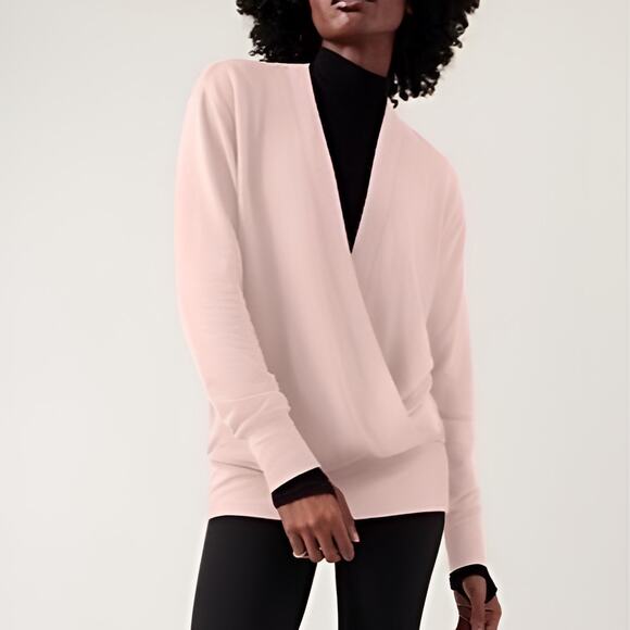 Athleta Womens Fall Athleisure Barbiecore Puruna‎ V-Neck Wrap Sweatshirt Size L - Picture 1 of 6